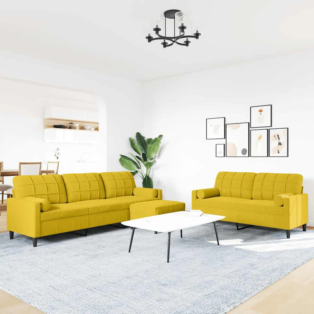 Sofa Sofos komplektas su pagalvėlėmis, 3 dalių, geltonas, aksomas