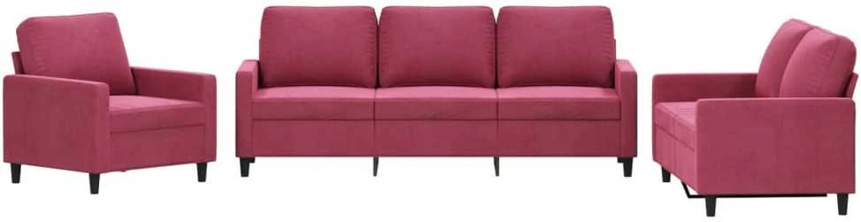 Sofa Sofos komplektas su pagalvėlėmis, 3 dalių, vyno, aksomas