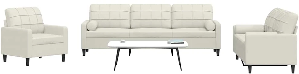 Sofa Sofos komplektas su pagalvėlėmis, 3 dalių, kreminis, aksomas