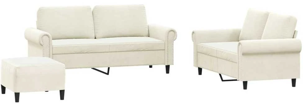 Sofa Sofos komplektas su pagalvėlėmis, 3 dalių, kreminis, aksomas