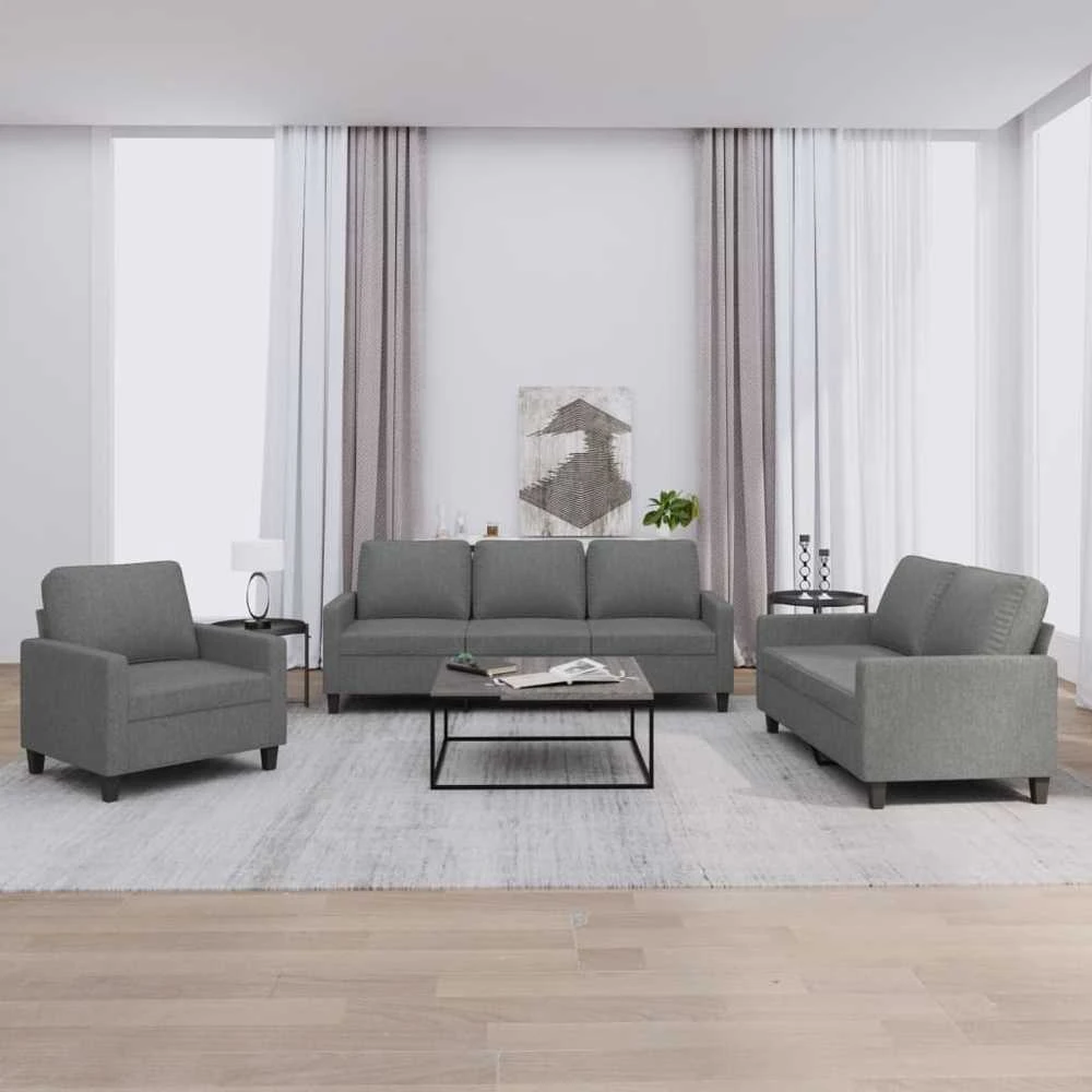 Sofa Sofos komplektas su pagalvėlėmis, 3 dalių, pilkas, audinys