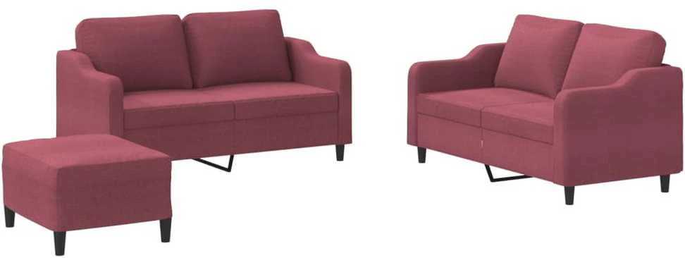 Sofa Sofos komplektas su pagalvėlėmis, 3 dalių, vyno, audinys