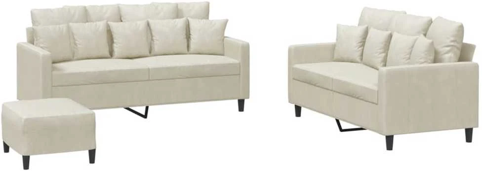 Sofa Sofos komplektas su pagalvėlėmis, 3 dalių, kreminis, aksomas
