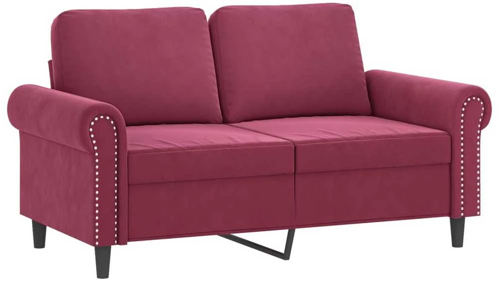 Sofa Sofos komplektas su pagalvėlėmis, 3 dalių, vyno, aksomas