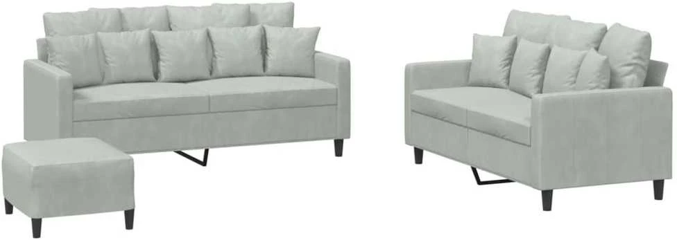 Sofa Sofos komplektas su pagalvėlėmis, 3 dalių, pilkas, aksomas
