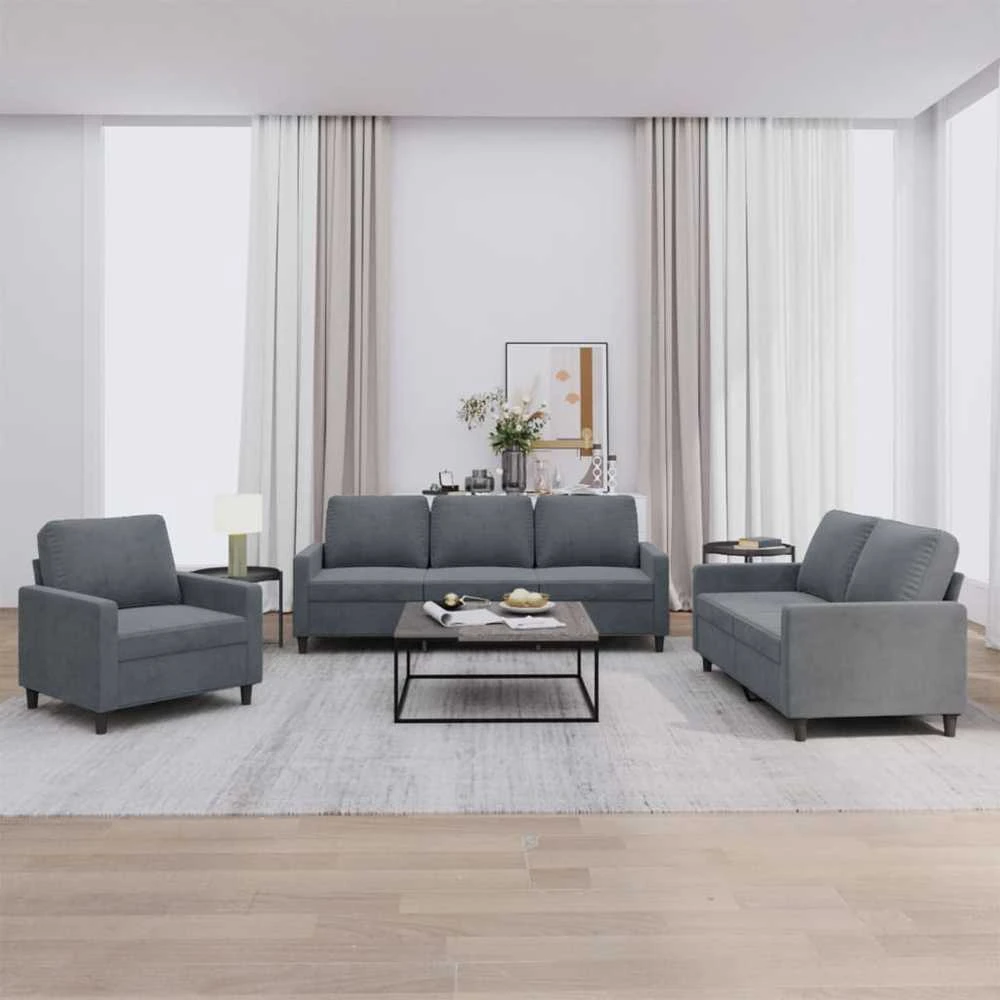Sofa Sofos komplektas su pagalvėlėmis, 3 dalių, pilkas, aksomas