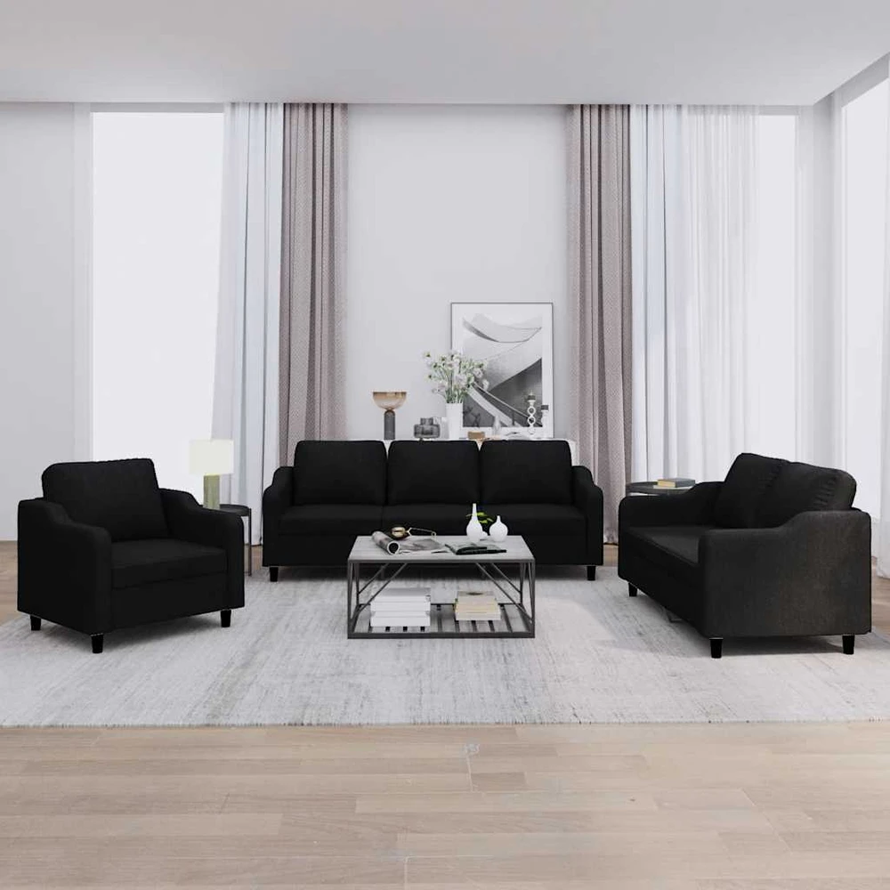 Sofa Sofos komplektas su pagalvėlėmis, 3 dalių, juodas, audinys