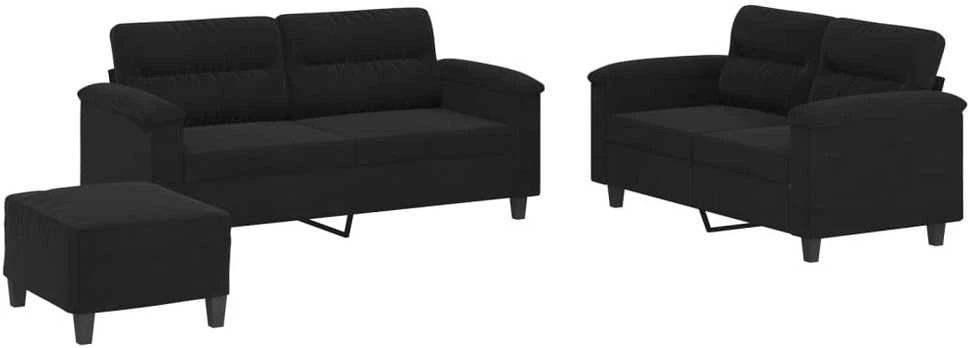 Sofa Sofos komplektas su pagalvėlėmis, 3 dalių, juodas, audinys