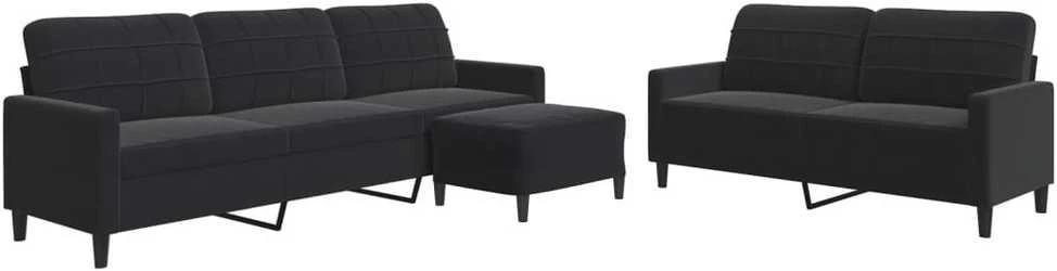 Sofa Sofos komplektas su pagalvėlėmis, 3 dalių, juodas, aksomas