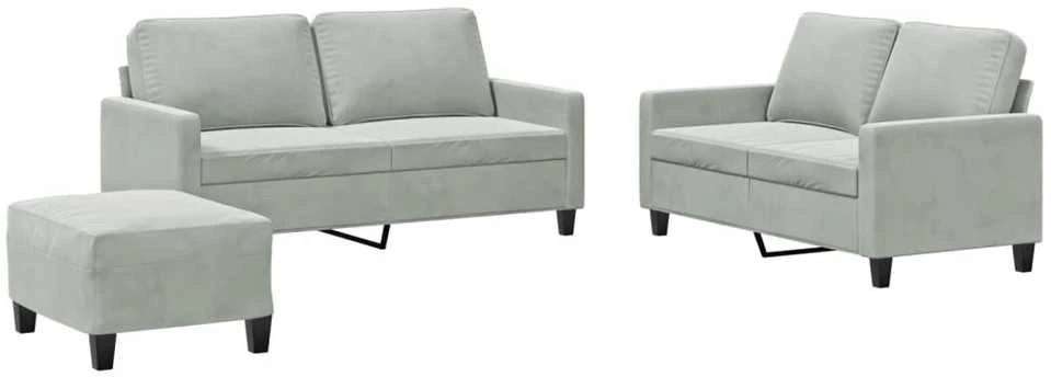 Sofa Sofos komplektas su pagalvėlėmis, 3 dalių, pilkas, aksomas