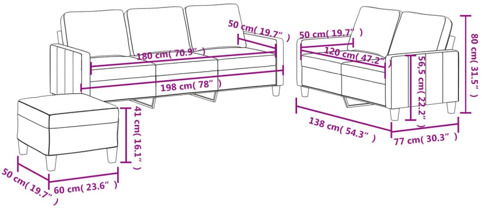 Sofa Sofos komplektas su pagalvėlėmis, 3 dalių, vyno, dirbtinė oda
