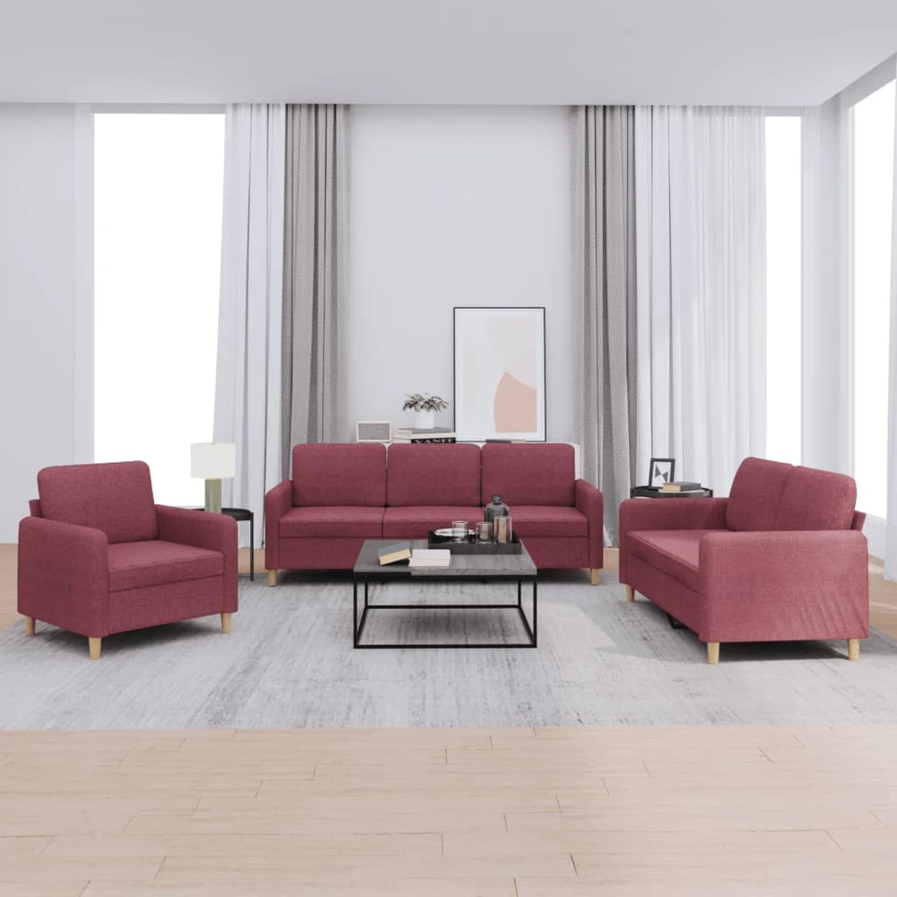 Sofa Sofos komplektas su pagalvėlėmis, 3 dalių, vyno, audinys