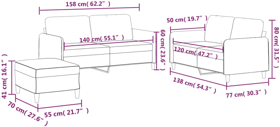 Sofa Sofos komplektas su pagalvėlėmis, 3 dalių, taupe, audinys