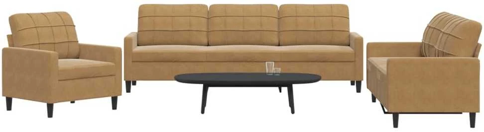 Sofa Sofos komplektas su pagalvėlėmis, 3 dalių, rudas, aksomas