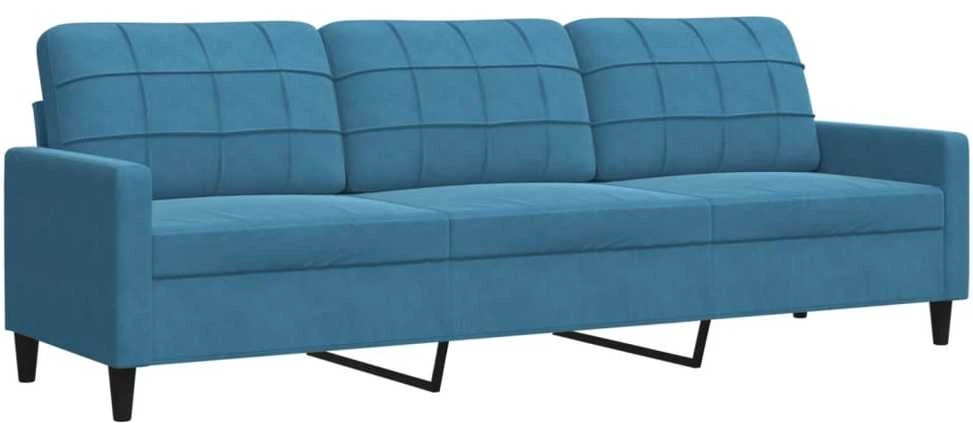 Sofa Sofos komplektas su pagalvėlėmis, 3 dalių, mėlynas, aksomas