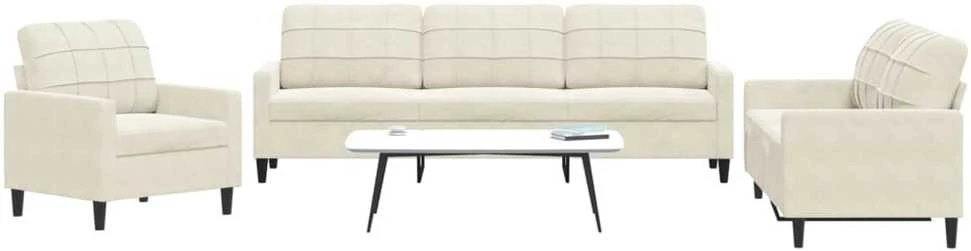 Sofa Sofos komplektas su pagalvėlėmis, 3 dalių, kreminis, aksomas