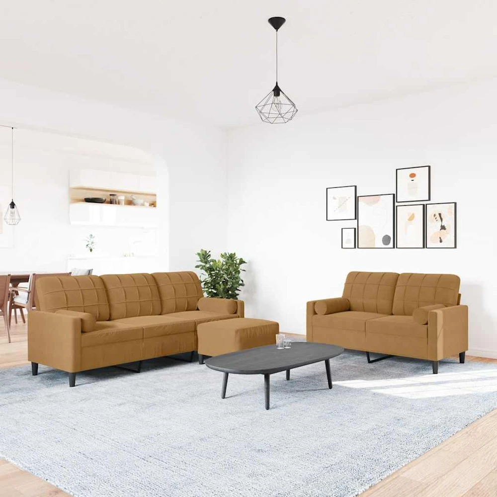 Sofa Sofos komplektas su pagalvėlėmis, 3 dalių, rudas, aksomas