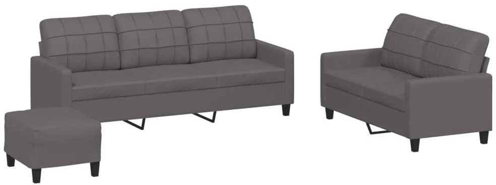 Sofa Sofos komplektas su pagalvėlėmis, 3 dalių, pilkas, dirbtinė oda