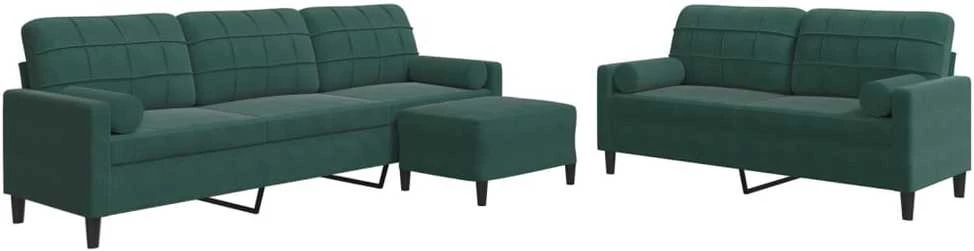 Sofa Sofos komplektas su pagalvėlėmis, 3 dalių, žalias, aksomas