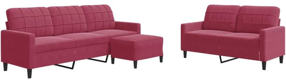 Sofa Sofos komplektas su pagalvėlėmis, 3 dalių, vyno, aksomas