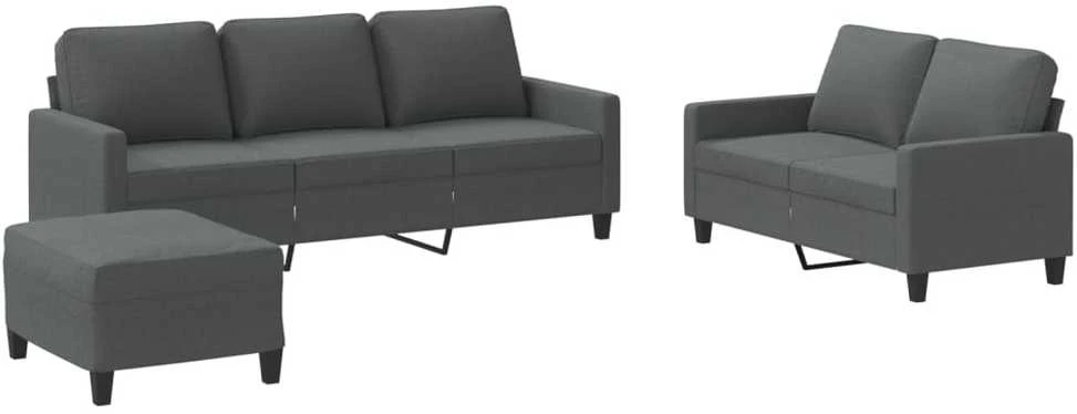 Sofa Sofos komplektas su pagalvėlėmis, 3 dalių, pilkas, audinys