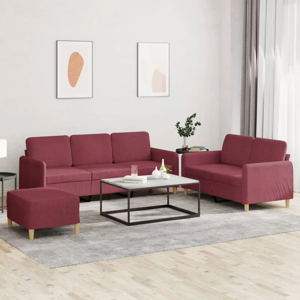 Sofa Sofos komplektas su pagalvėlėmis, 3 dalių, vyno, audinys