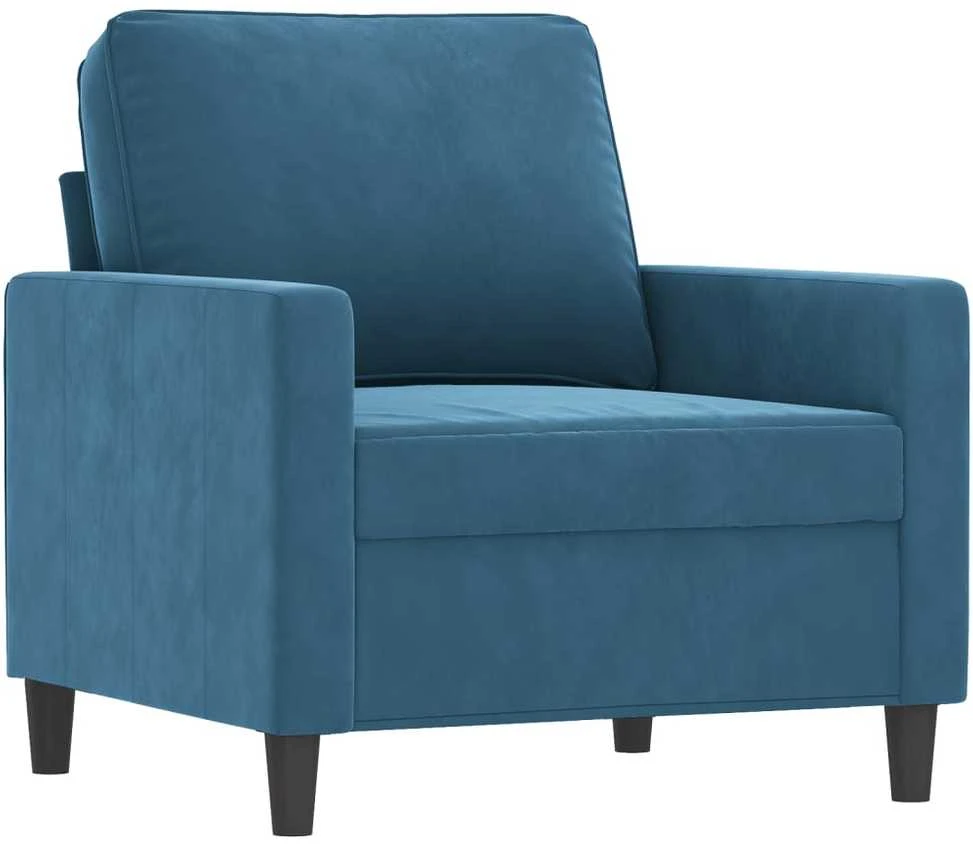 Sofa Sofos komplektas su pagalvėlėmis, 3 dalių, mėlynas, aksomas