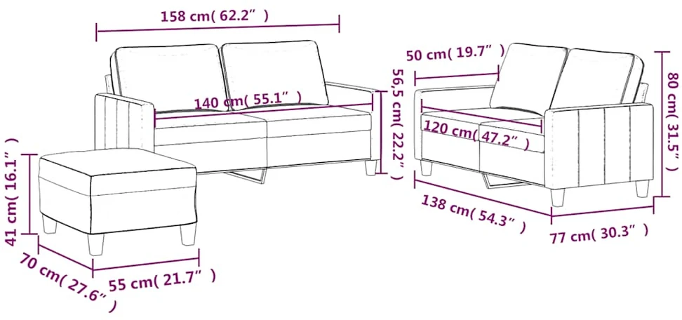 Sofa Sofos komplektas su pagalvėlėmis, 3 dalių, geltonas, aksomas