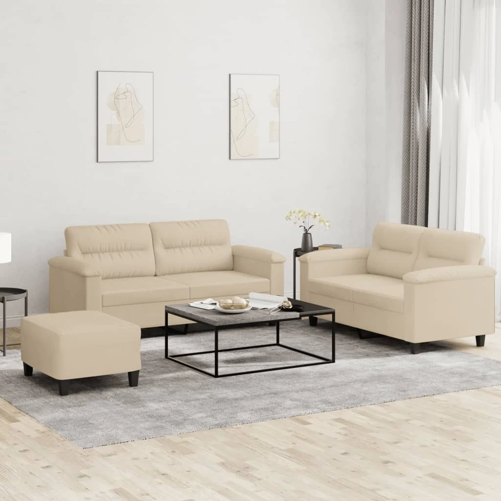 Sofa Sofos komplektas su pagalvėlėmis, 3 dalių, kreminis, audinys
