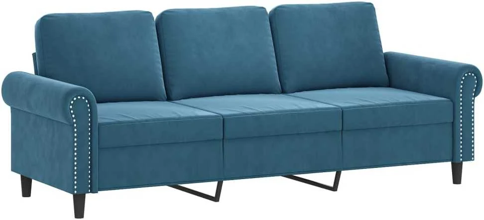 Sofa Sofos komplektas su pagalvėlėmis, 3 dalių, mėlynas, aksomas
