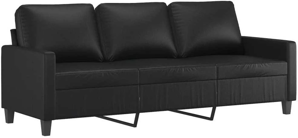 Sofa Sofos komplektas su pagalvėlėmis, 3 dalių, juodas, dirbtinė oda