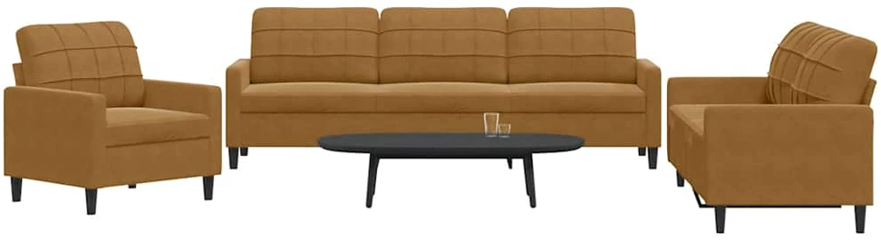 Sofa Sofos komplektas su pagalvėlėmis, 3 dalių, rudas, aksomas