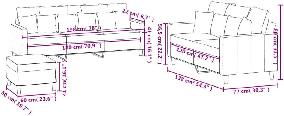 Sofa Sofos komplektas su pagalvėlėmis, 3 dalių, rožinis, aksomas