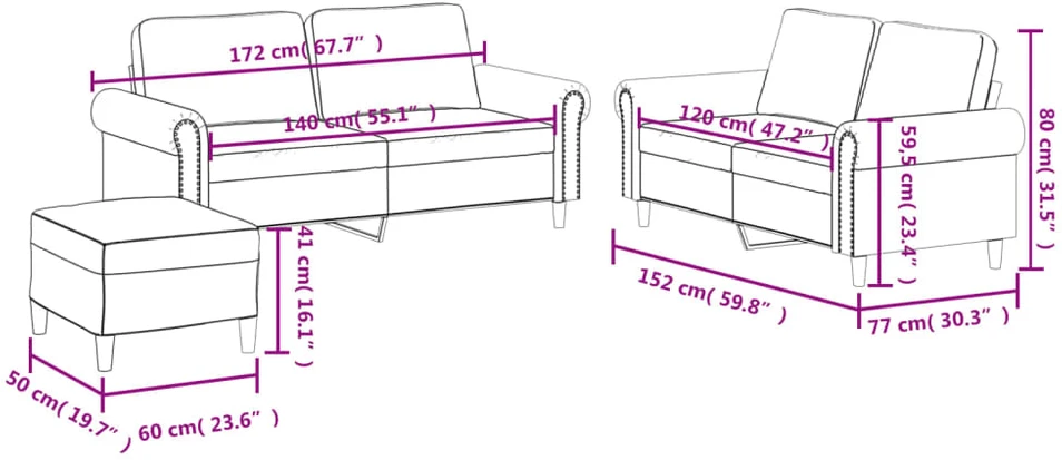 Sofa Sofos komplektas su pagalvėlėmis, 3 dalių, pilkas, dirbtinė oda