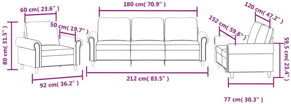 Sofa Sofos komplektas su pagalvėlėmis, 3 dalių, rudas, aksomas