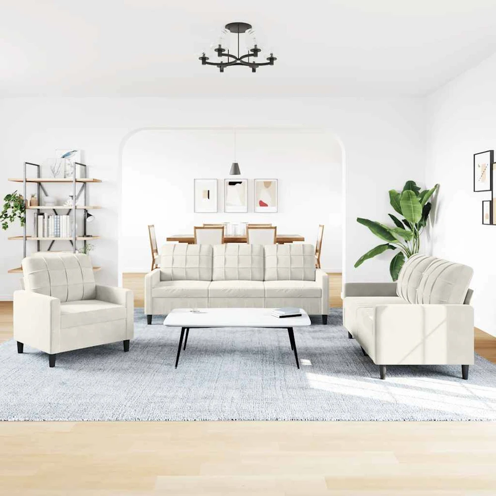 Sofa Sofos komplektas su pagalvėlėmis, 3 dalių, kreminis, aksomas
