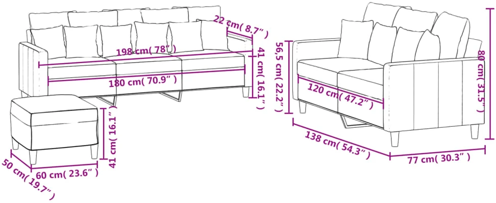 Sofa Sofos komplektas su pagalvėlėmis, 3 dalių, vyno, aksomas