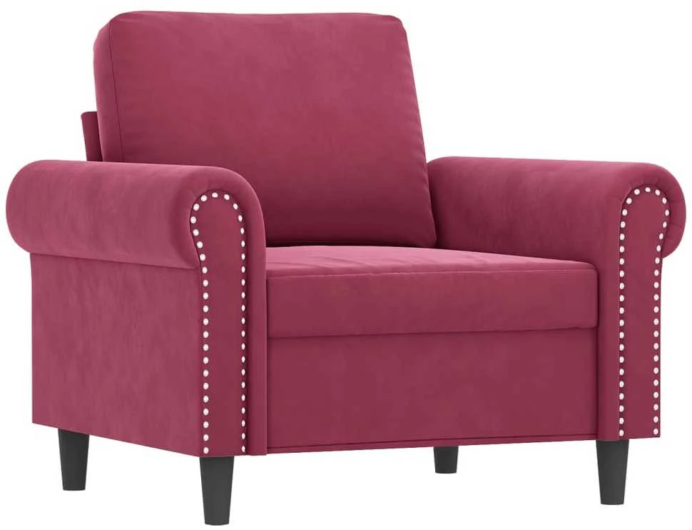 Sofa Sofos komplektas su pagalvėlėmis, 3 dalių, vyno, aksomas