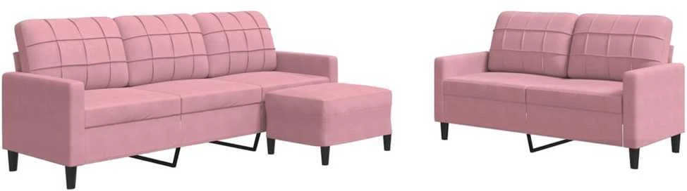 Sofa Sofos komplektas su pagalvėlėmis, 3 dalių, rožinis, aksomas