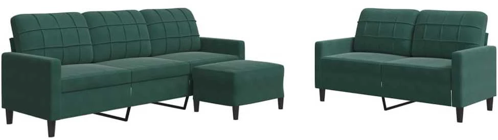 Sofa Sofos komplektas su pagalvėlėmis, 3 dalių, žalias, aksomas