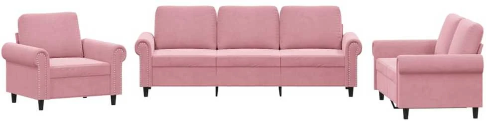 Sofa Sofos komplektas su pagalvėlėmis, 3 dalių, rožinis, aksomas