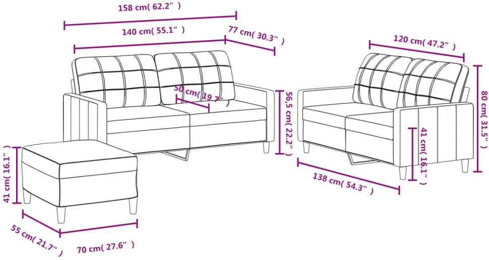 Sofa Sofos komplektas su pagalvėlėmis, 3 dalių, geltonas, audinys