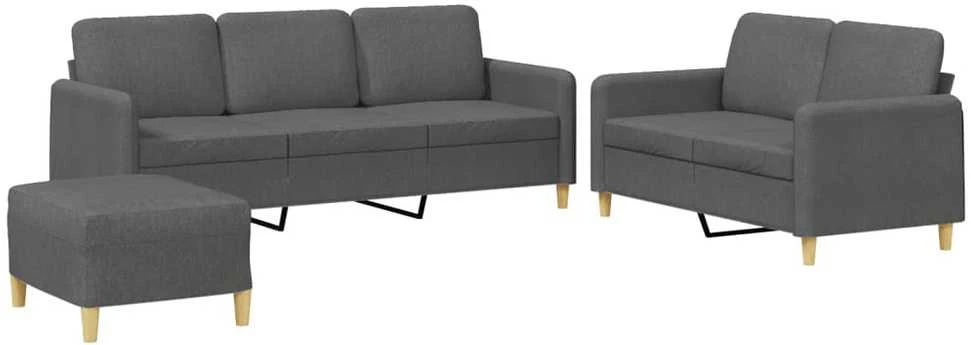 Sofa Sofos komplektas su pagalvėlėmis, 3 dalių, pilkas, audinys