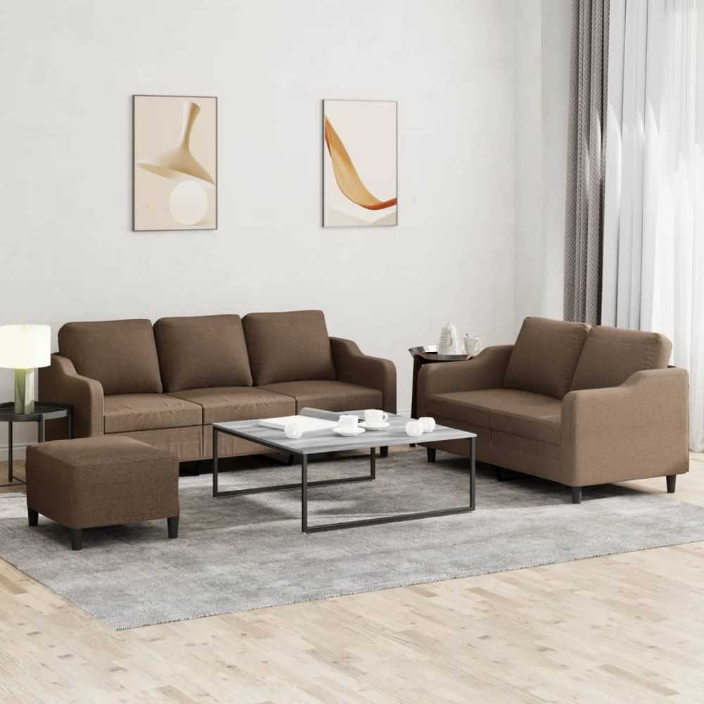 Sofa Sofos komplektas su pagalvėlėmis, 3 dalių, rudas, audinys