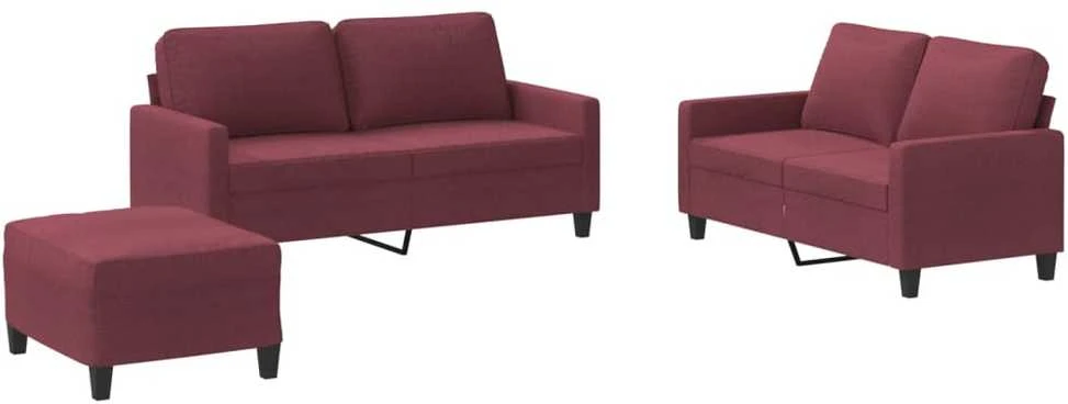 Sofa Sofos komplektas su pagalvėlėmis, 3 dalių, vyno, audinys