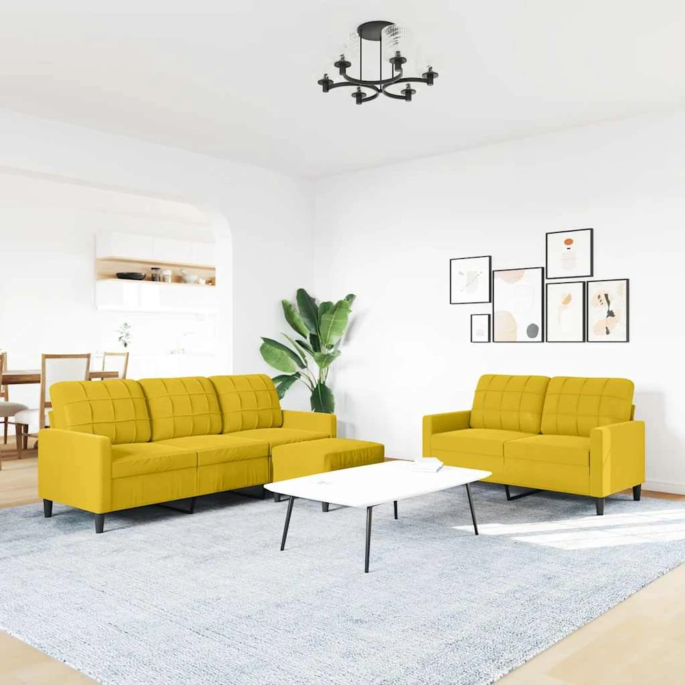 Sofa Sofos komplektas su pagalvėlėmis, 3 dalių, geltonas, aksomas