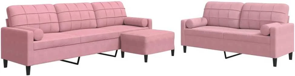 Sofa Sofos komplektas su pagalvėlėmis, 3 dalių, rožinis, aksomas