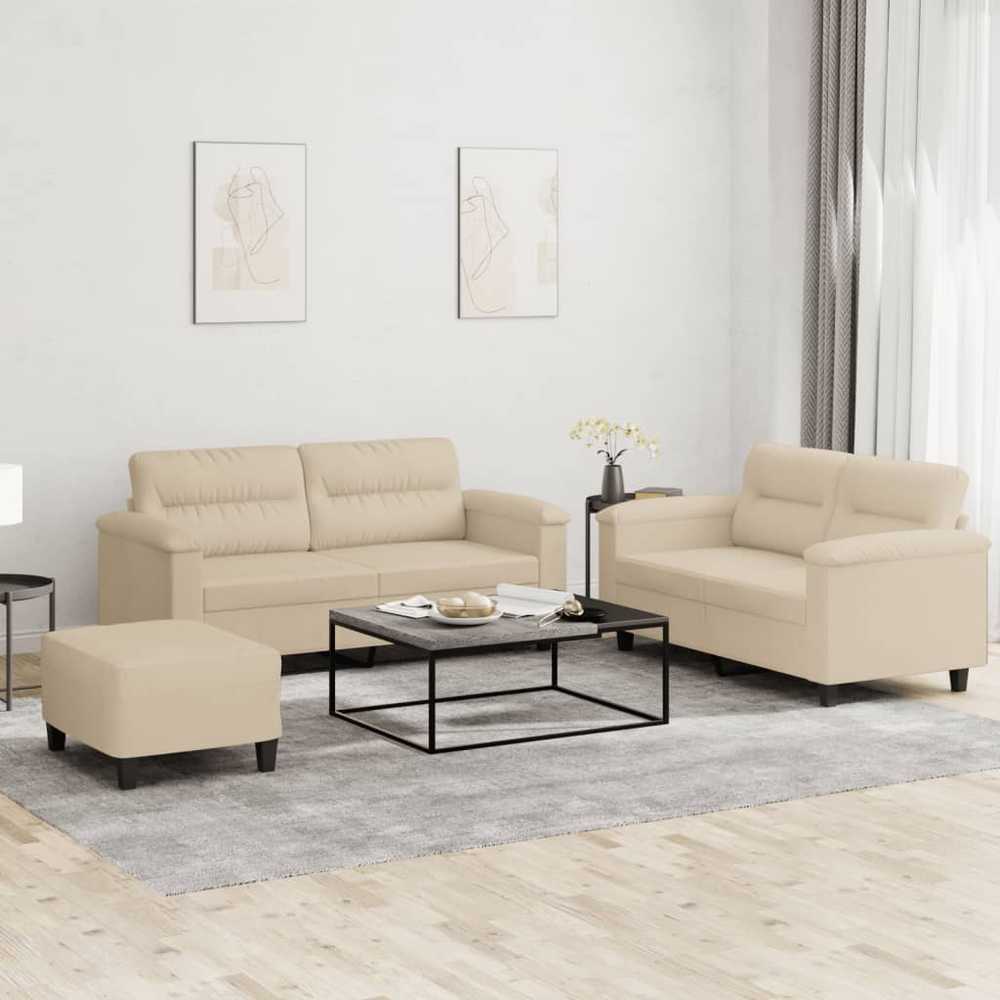 Sofa Sofos komplektas su pagalvėlėmis, 3 dalių, kreminis, audinys