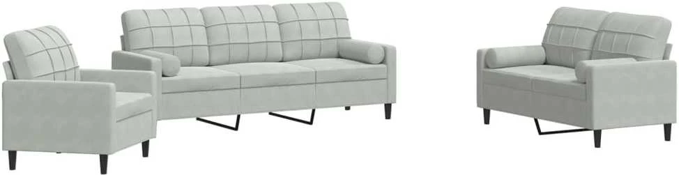 Sofa Sofos komplektas su pagalvėlėmis, 3 dalių, pilkas, aksomas