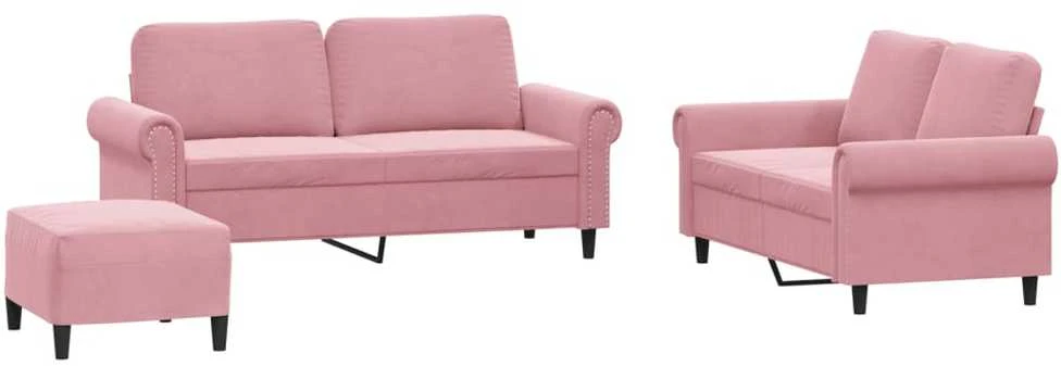 Sofa Sofos komplektas su pagalvėlėmis, 3 dalių, rožinis, aksomas